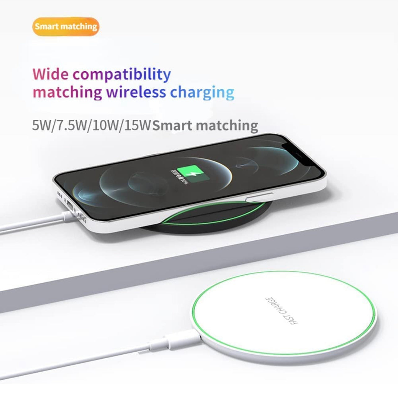 Wireless Charger QI Support 15W/10W/7.5W/5W Fast Charging Wireless Charger Compatible with 13/12/SE/11/X/XS/XR/8, AirPods; /Note S21/S20/S9 (15W White)