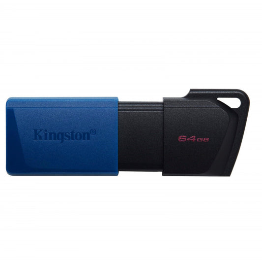 KINGSTON DATATRAVELER EXODIAM DTXM/64GB USB FLASH DRIVE, 64GB, USB 3.2, BLUE / BLACK, MOVING CAP DESIGN