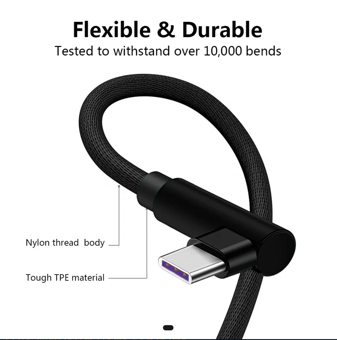 USB C Charger Cable Type C Charger Fast Charging Cable Right Angle USB C Cable Nylon Braided for Samsung Galaxy S21 S20 S10 S9 S8 Note 10 9 8,Huawei P40 P30 P20,HTC,LG,Moto G7